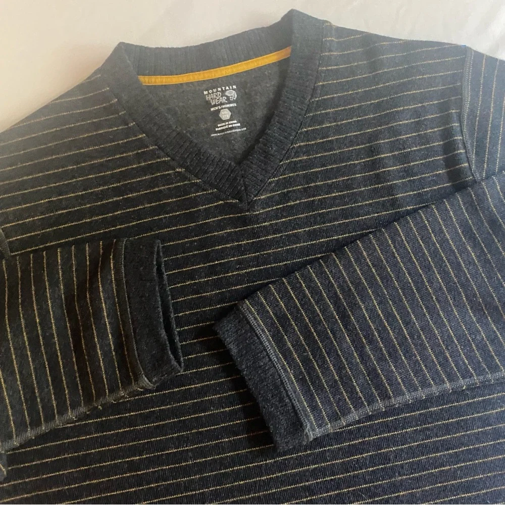 Mountain Hardwear V-Neck Sweater Mens 2XL Wool Blend Striped Nut Bolt Head